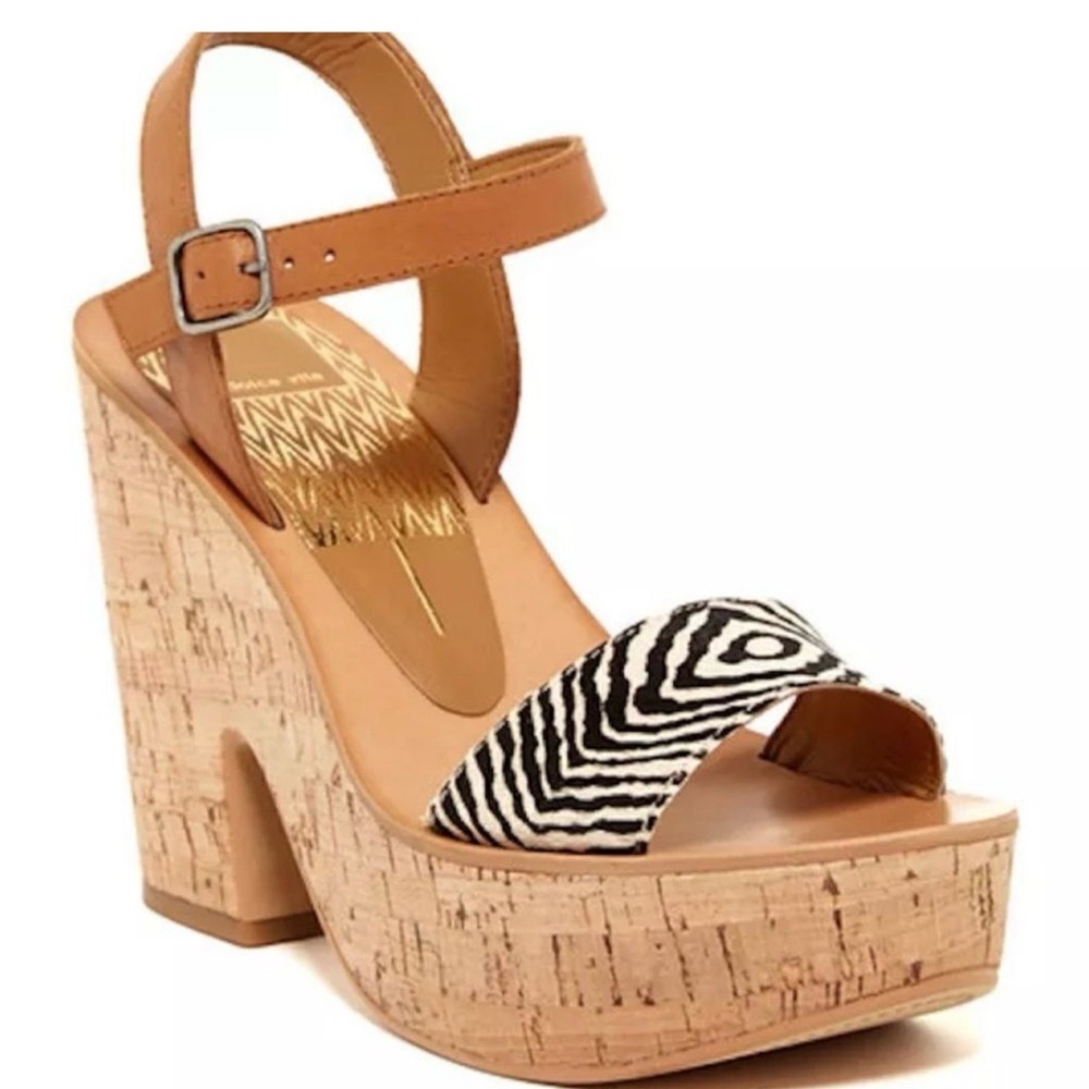 Dolce Vita Randi Wedge Platform Sandals Zebra Printed Calf Hair Size 8 Platform